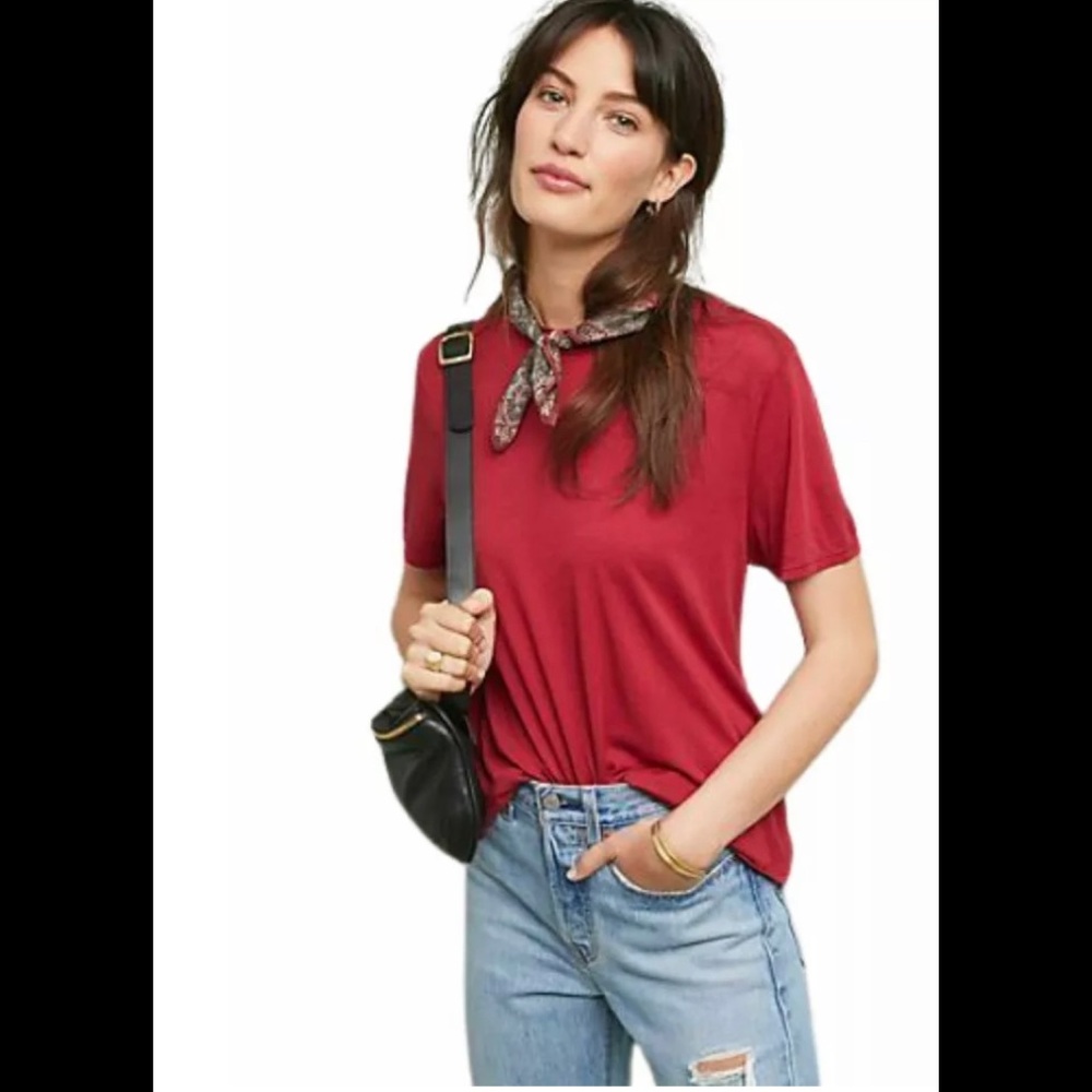 Anthropologie t.la red mock neck swing tee